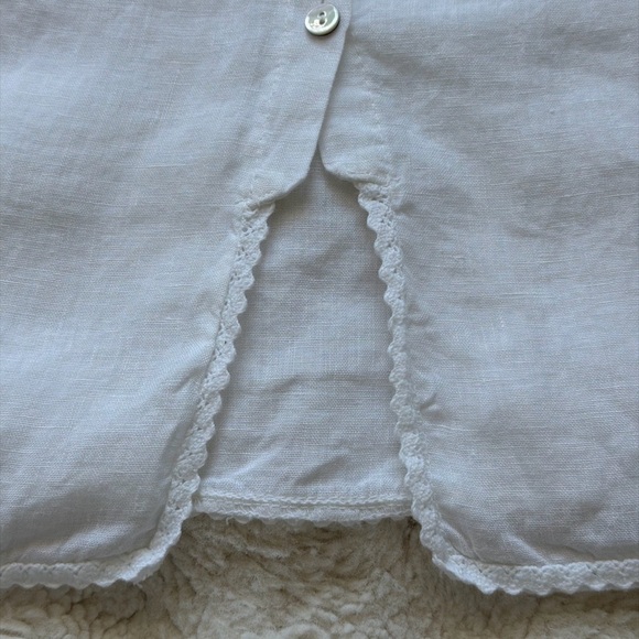 Chic Laura Bianchi White Linen Back Buttons Lace Trim Short Sleeve Women's Top-S - Picture 8 of 15